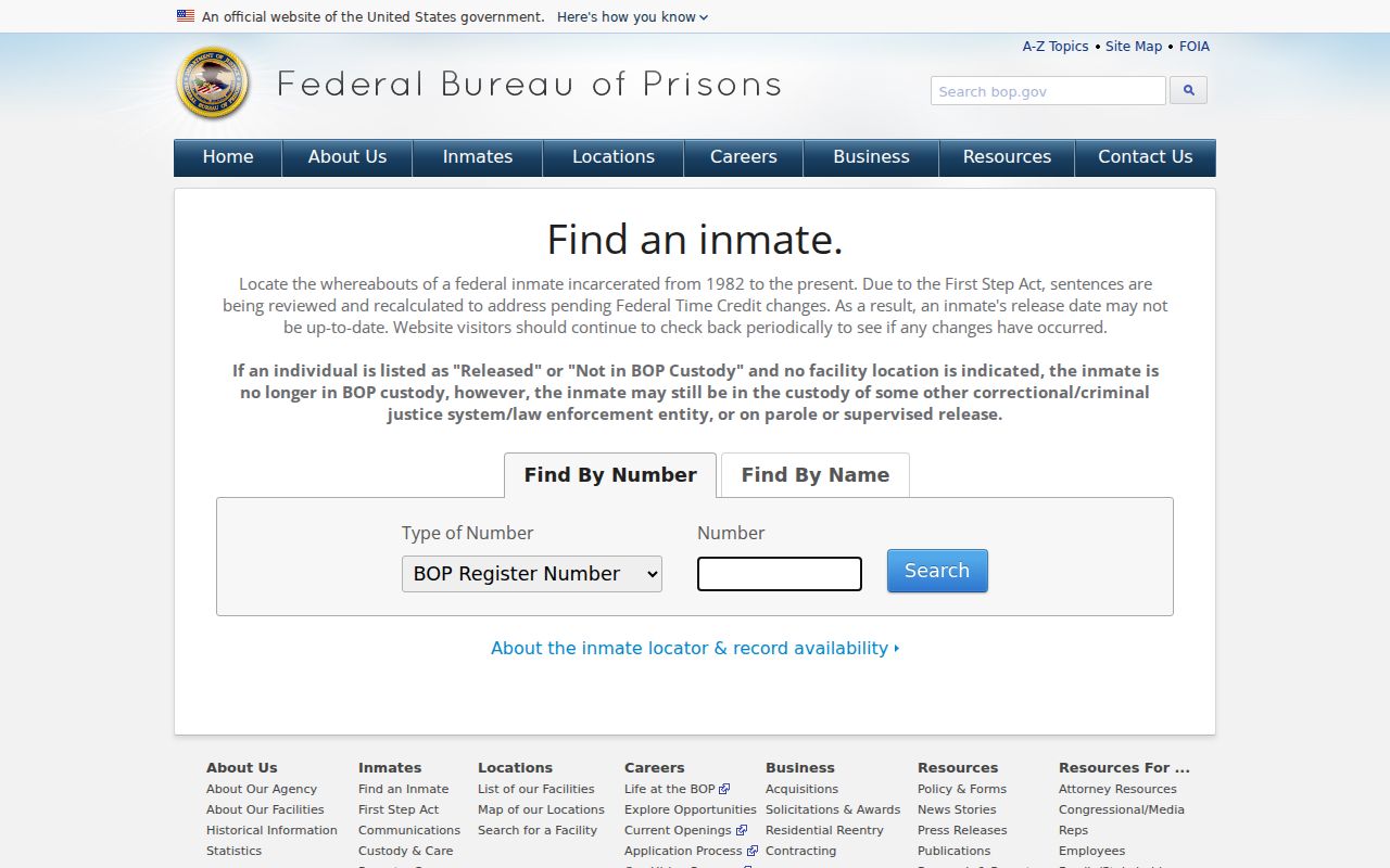 Federal custody locator for a person no longer in Calhoun County jail
