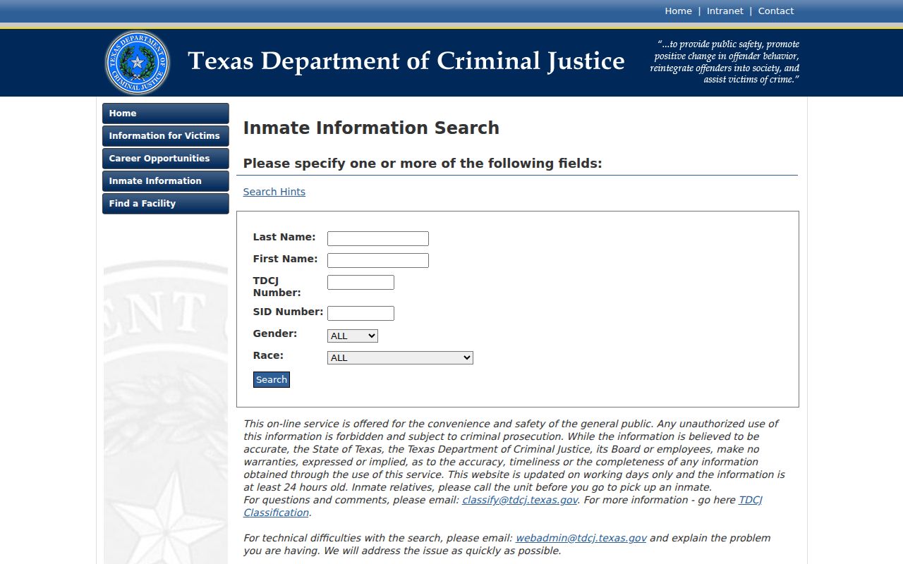 State prison inmate search after a Calhoun County arrest and sentence