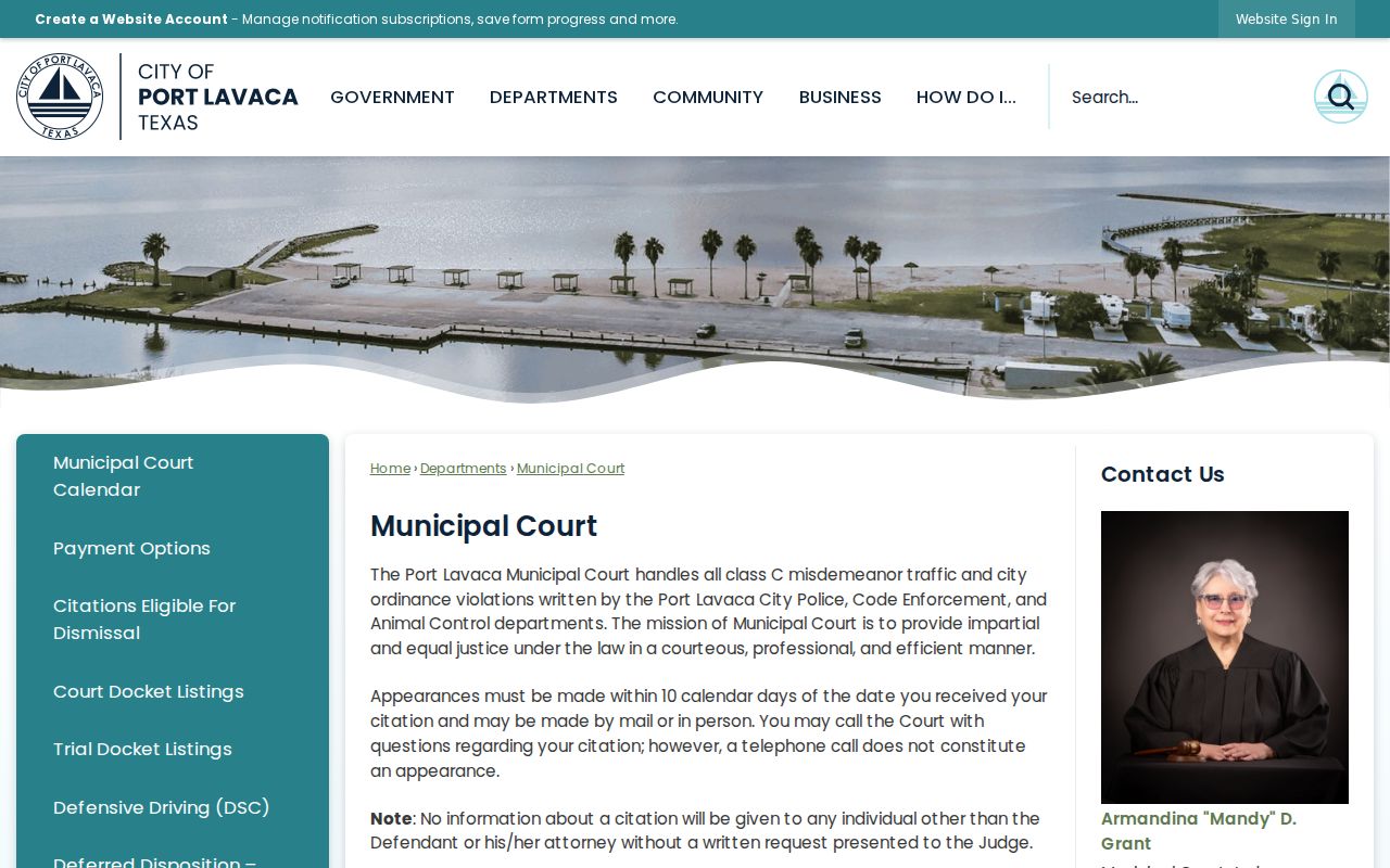 Port Lavaca Municipal Court criminal and citation records information