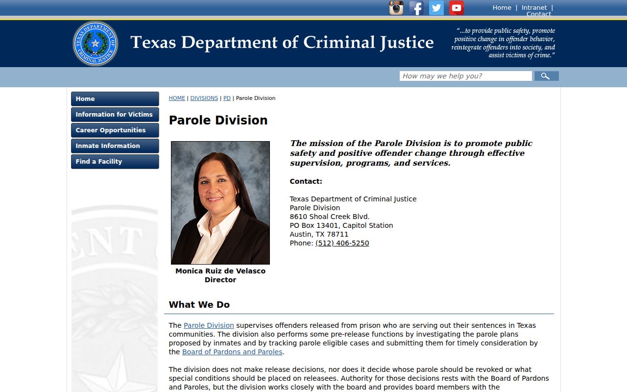 Seadrift criminal records research using the official TDCJ Parole Division page